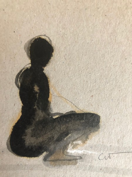 Inkt op Karton. Serie : sit down.  14 cm. x 10 cm.