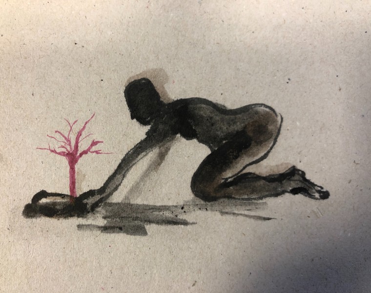 Inkt op karton. 15 cm. x 11 cm.