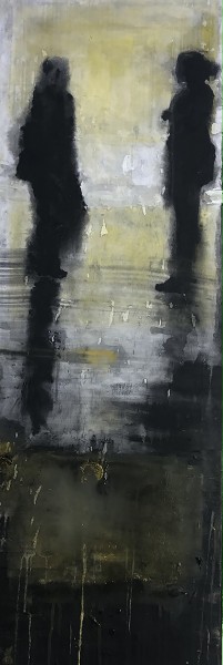 Aligning 1. Mixed media op doek. 
55 cm.x110 cm.